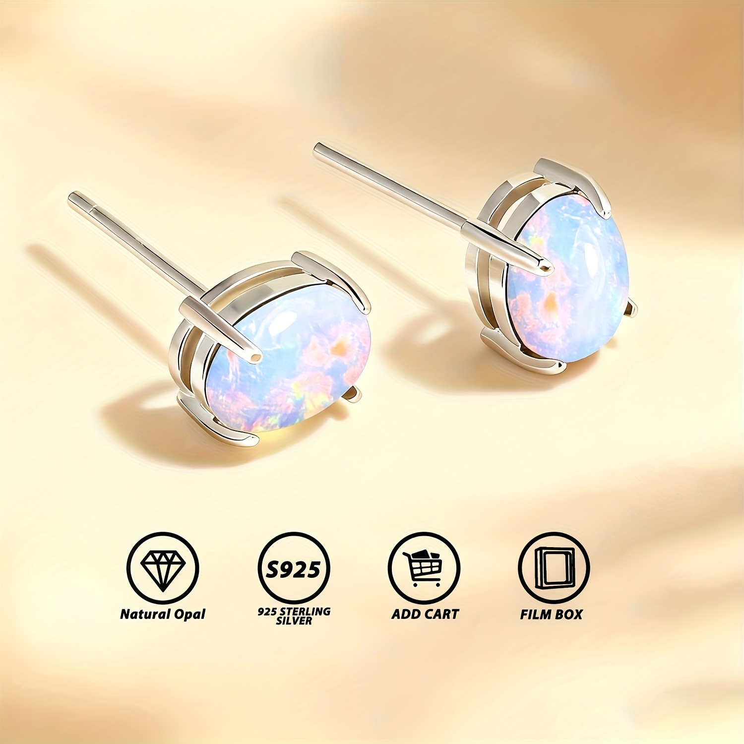 Women's Opal S925 Silver Earrings, October Birthstone